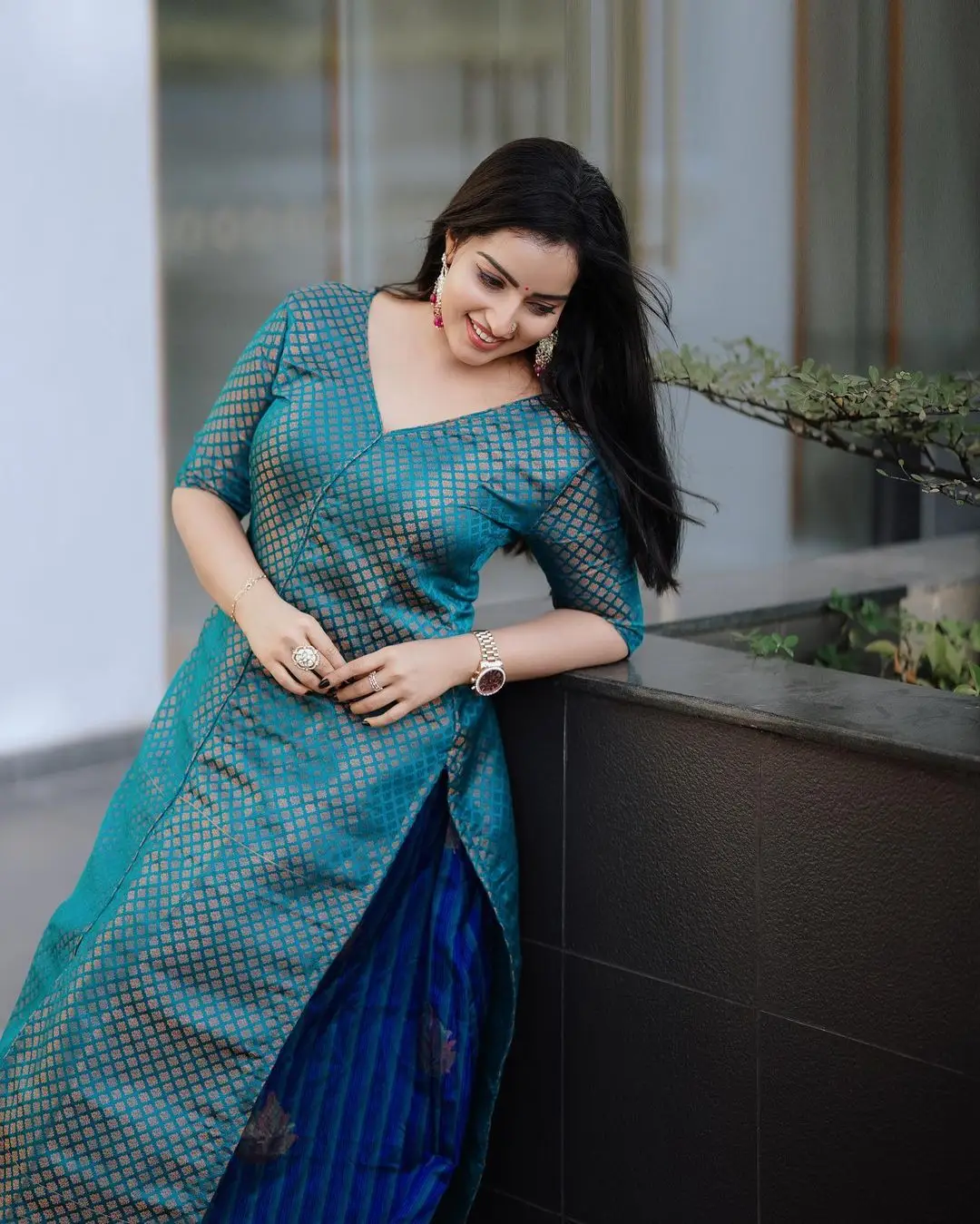 Malavika Menon In South Indian Traditional Blue Gown